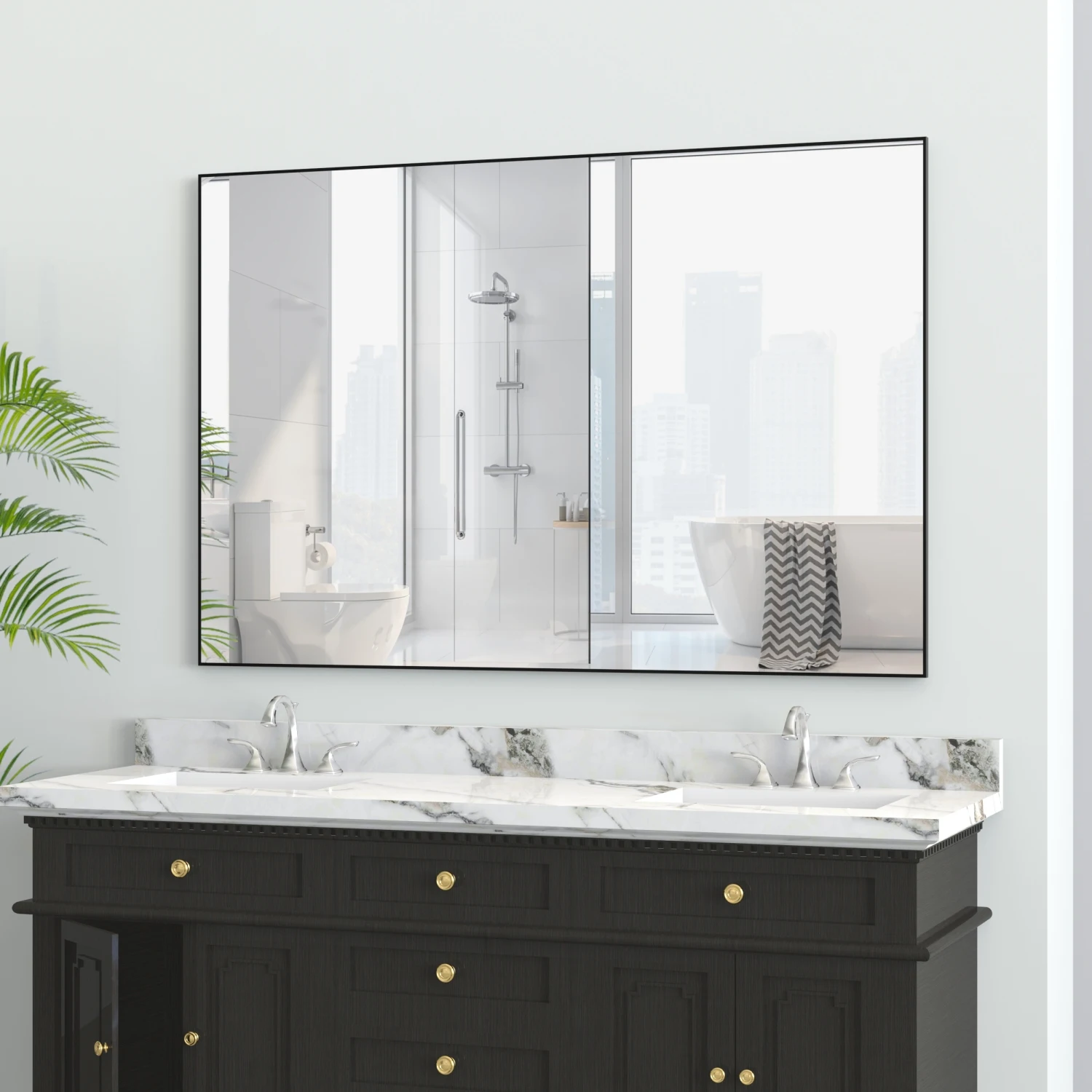 

48"x32" Oversized Modern Rectangle Bathroom Mirror with Balck Frame Decorative Large Wall Mirrors for Bathroom Living Room Bedro