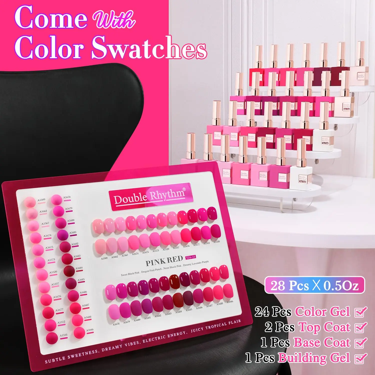 28Pcs Gel Nail Polish Set with Base & Top Coat, Soak Off, UV/LED Cured for DIY Manicure at Home