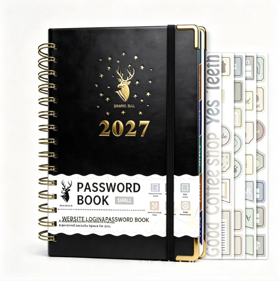 2027 English Daily Planner A5 Coil Bound Notebook with 160 Sheets, PVC Cover, Monthly and Daily Pages for Work Schedule, Study