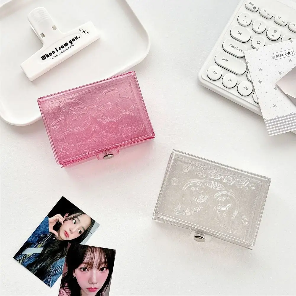 Korean Style 3 Inch Photocard Storage Box PVC Snap Button Kpop Photocard Case Glitter Dustproof Card Holder