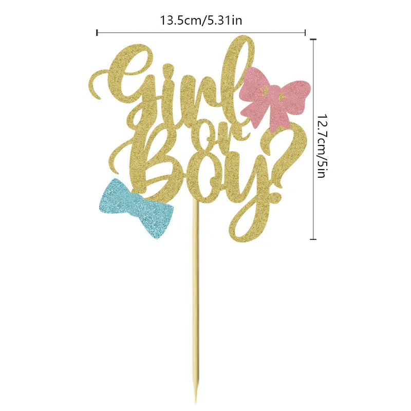 Gender Reveal Cake Topper Boy Or Girl Butterfly Bowtie Happy Birthday Party Baby Shower Cupcake Toppers Decor Baking Supplies