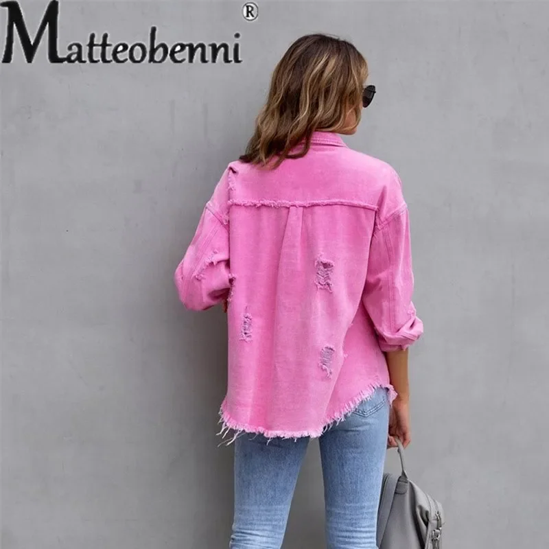 Sweet Color Splicing Pocket Denim Jacket Female Fashion Streetwear Lapel Long Sleeves Single-breasted Cardigan Loose Women Coat