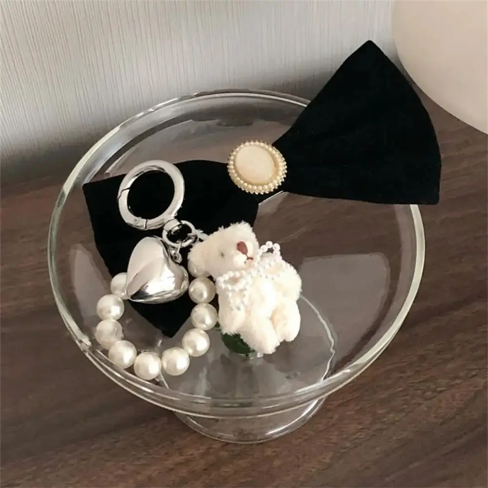 Kawaii doce fofo urso de pelúcia chaveiro saco acessórios coração chaveiro pérola bowknot boneca pingente saco pendurado decoração presentes