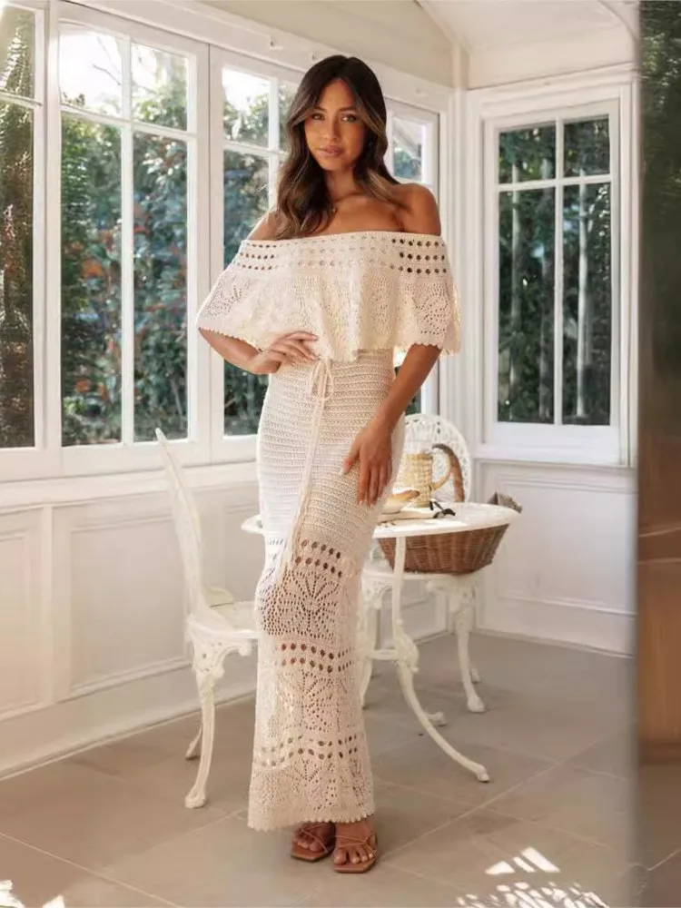 

New Women's Fashion Casual Hollow Lace-up Shawl Dress Spring Summer Elegant Office Holiday Party Dresses Women Clothes Vestidos
