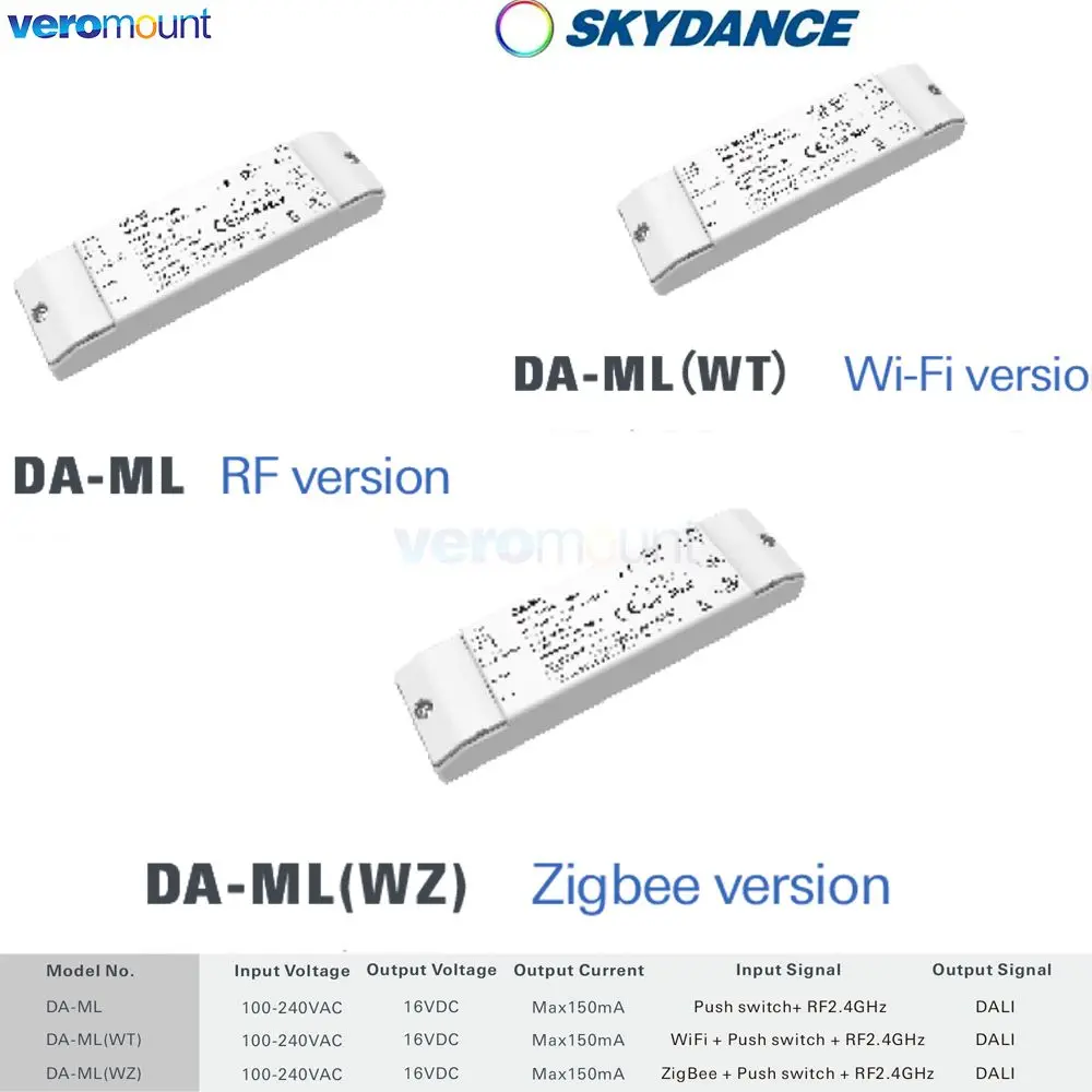 Skydance WiFi ZigBee RF DALI Dimmer Tuya Smart APP Control RGB/RGBW/CCT color LED Strip Light DA-ML/DA-ML(WT)/DA-ML(WZ) RF 2.4G