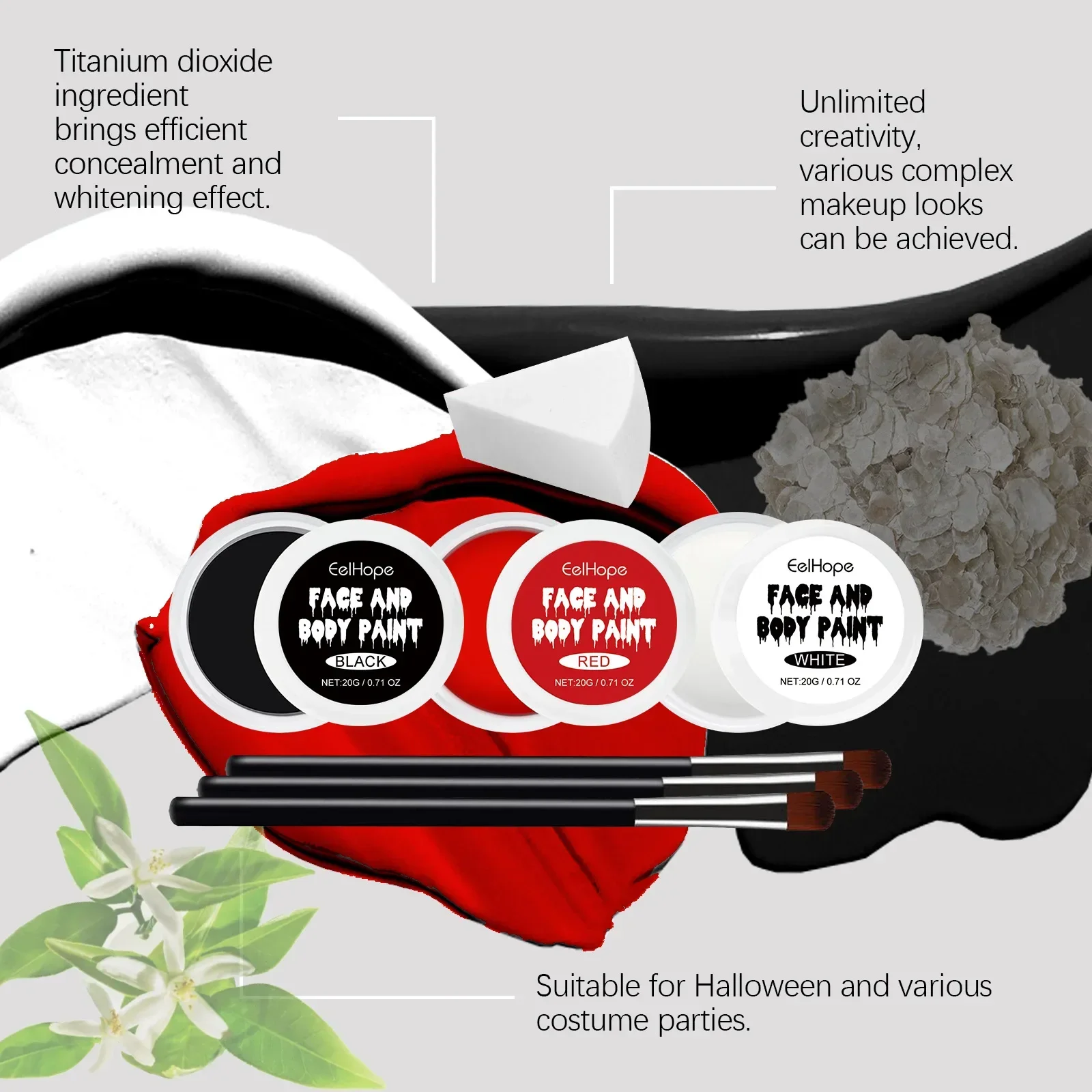 Eelhope ชุดจานสีฮาโลวีนปกคลุมอย่างเต็มที่ด้วยแต่งหน้ารองพื้นทาสีตัวตลกหลายสีแผงแต่งหน้าเทศกาลสีหน้า