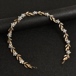 Crystal Bridal Hairband Golden Pearl Rhinestone Leaf Women Head wear Wedding Headpiece Jewelry Hair Accessories