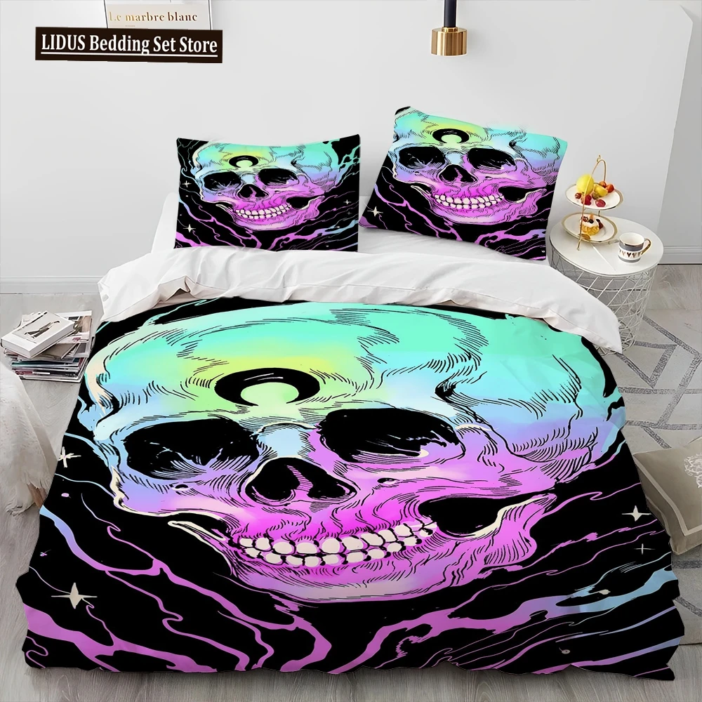 

3D Gothic Horror Skull Cartoon Comforter Bedding Set,Duvet Cover Bed Set Quilt Cover Pillowcase,King Queen Size Bedding Set Gift