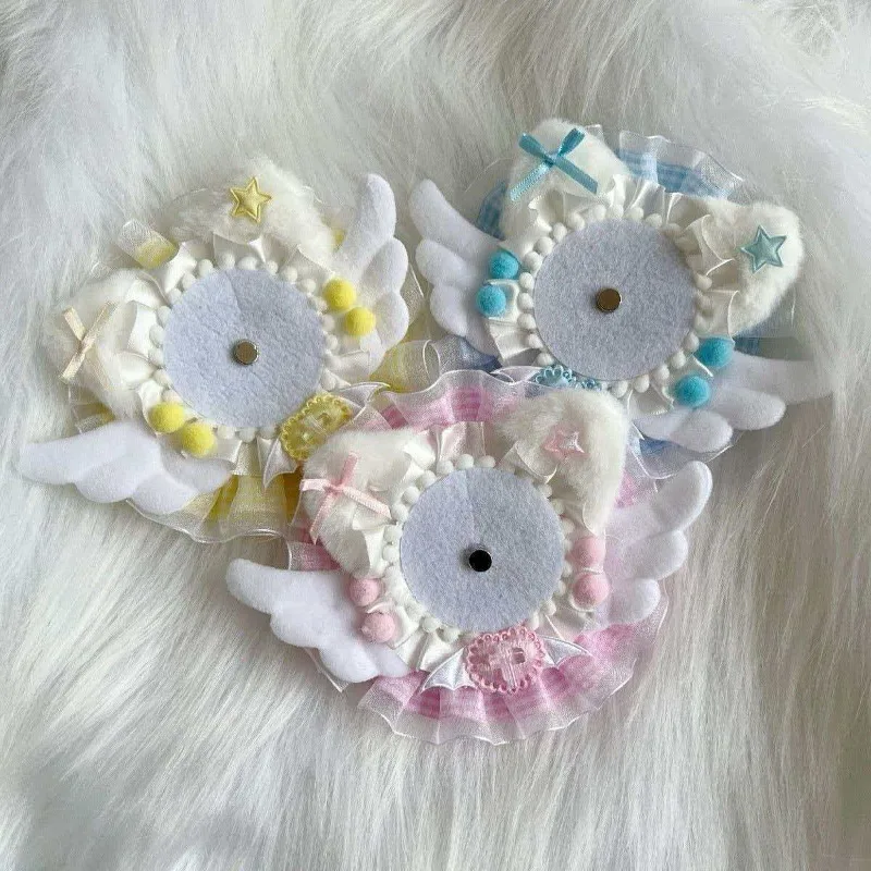 Cute Wing Cat Ear Badge Holder DIY Handmade Lace Grid Ribbon Badge Base Decorative Pin Case for Anime Ita Bag Goozi Display New