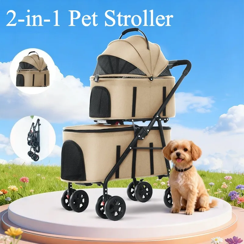 Double Pet Stroller with Detachable Carrier for Medium Small Dogs and Cats  Durable Universal Wheels with Brakes Max for 30LBS - AliExpress 15