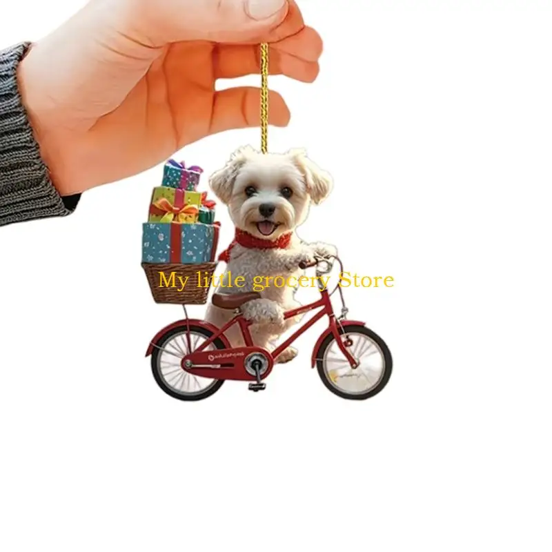 D5BD Holiday Hanging Accent for Car Mirror with Acrylic Dog Cycle