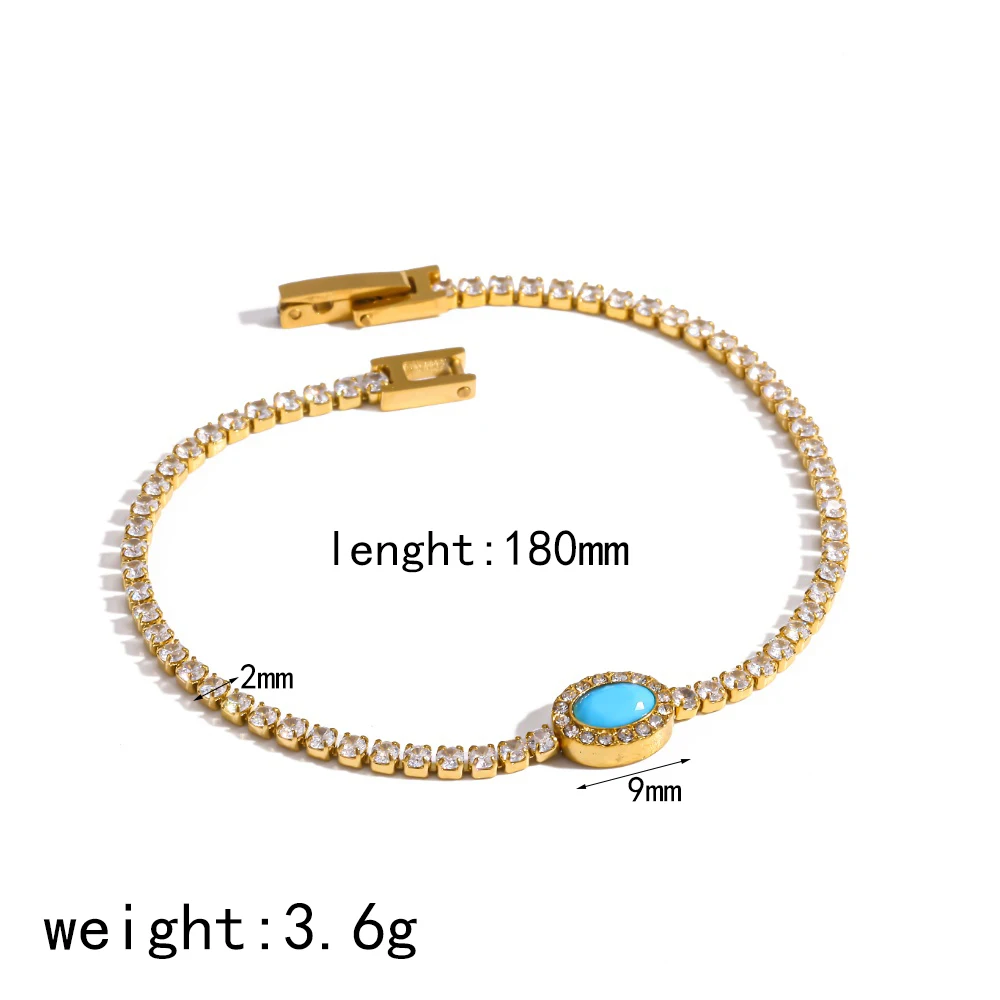 Luxuriöses Modisches Naturstein-Zirkon-Kettenarmband 18K Vergoldeter Edelstahl Wasserdichter Damenschmuck für Frauen – Detail 6