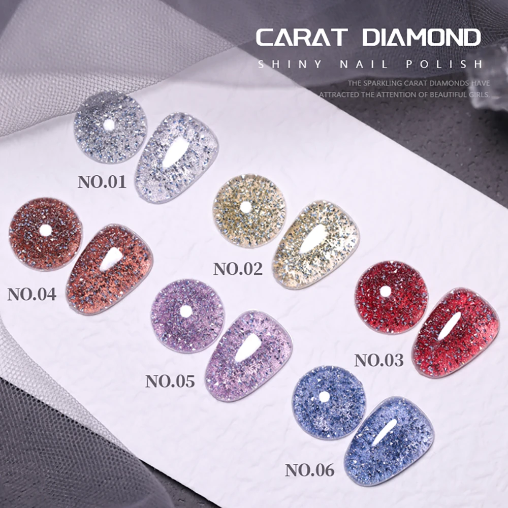 Vendeeni 6 Colors Glitter Broken Diamond Gel Nail Polish Semi Permanent Reflective Flash UV Soak Off Gel Varnish TPO HEMA FREE