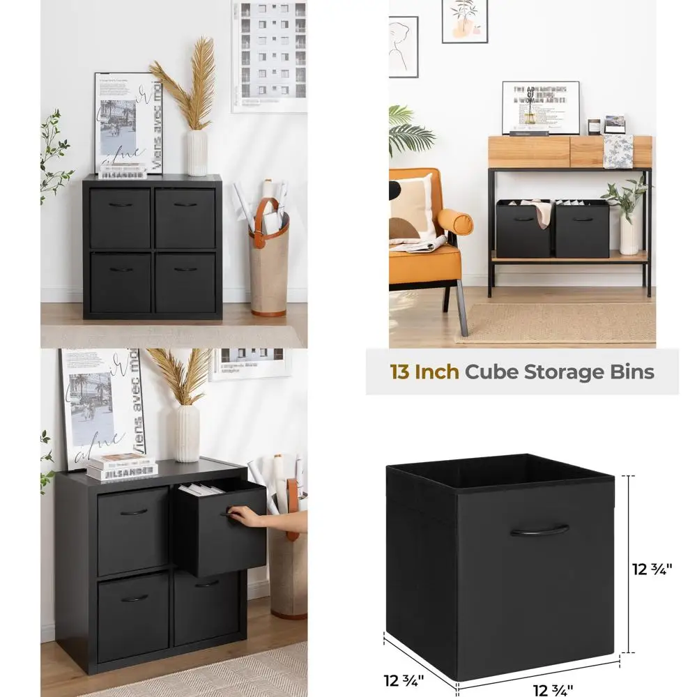

Black Storage Cubes, 13-inch Leather Bins with Handle, Cube Organizer Baskets for Shelves and Closet, Collapsible Storage Bins,
