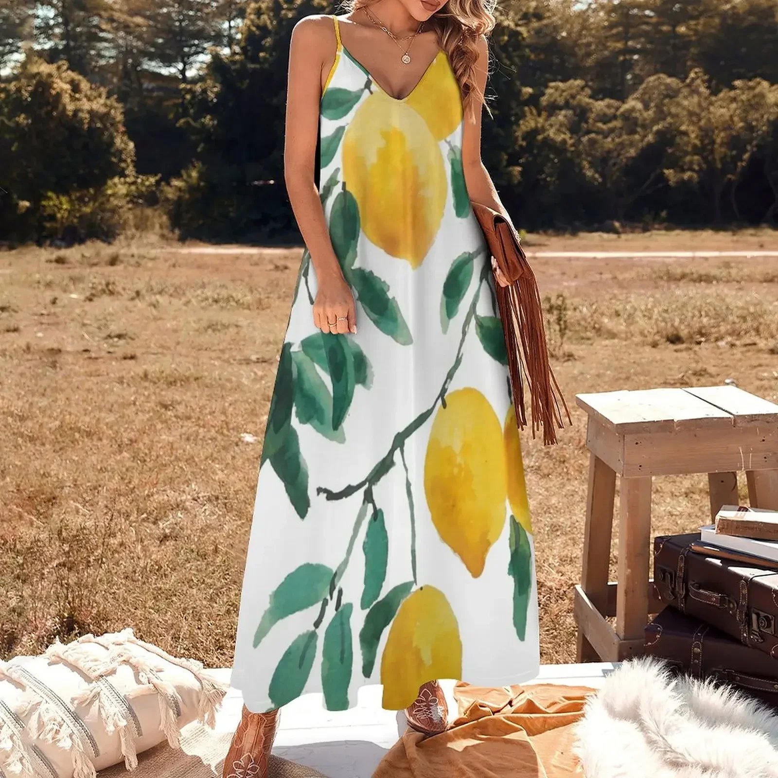 yellow lemon watercolor Sleeveless Dress clothes for women summer dress korean women birthday dress