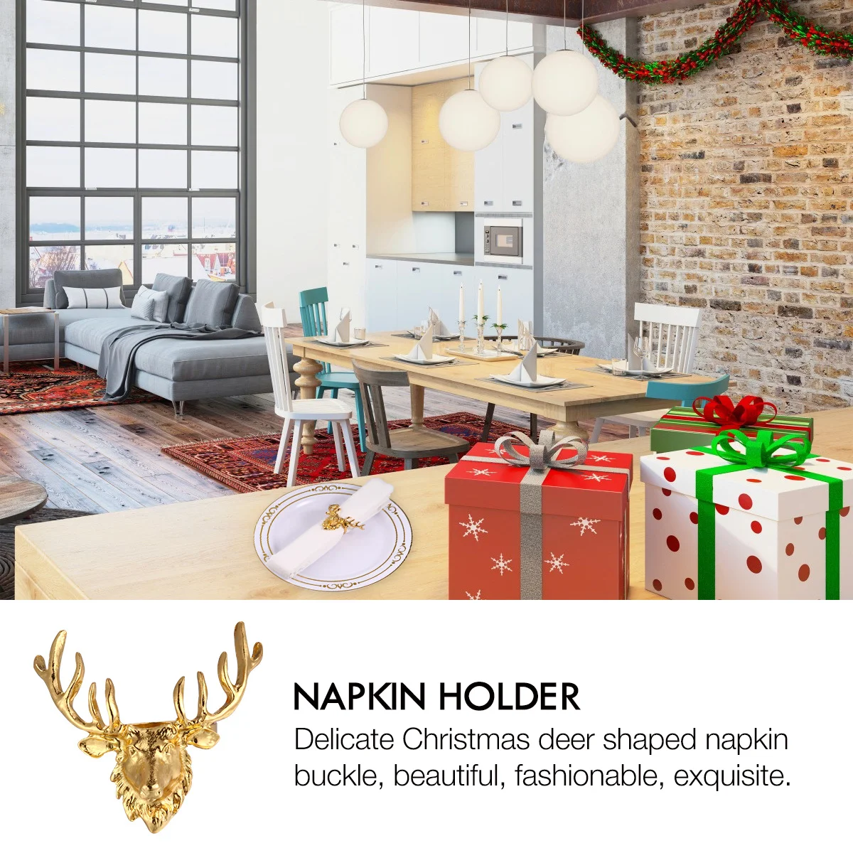 

4 Pcs Christmas Napkin Buckle Party Holder Decorations Holders Deer Buckles Napkins Ring Table Supplies