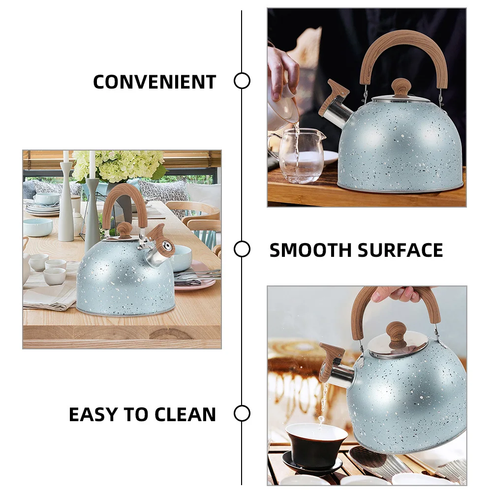 

Stainless Steel Whistling Tea Kettle 1.5L Wood Handle For Boiling Water Kitchen Gadget Household Teakettle Portable