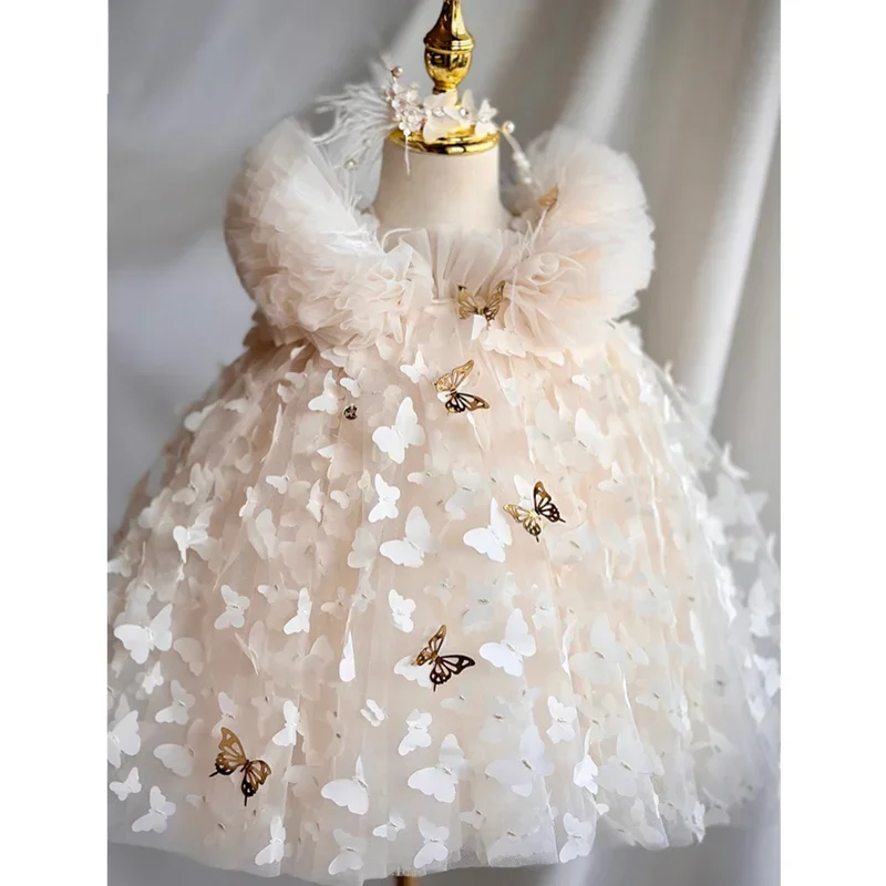 BP A Girl's Ceremonial Dress Girls Children Flowers Butterfly Ball Gown Dresses for Party and Wedding Teens Quinceanera Clothes