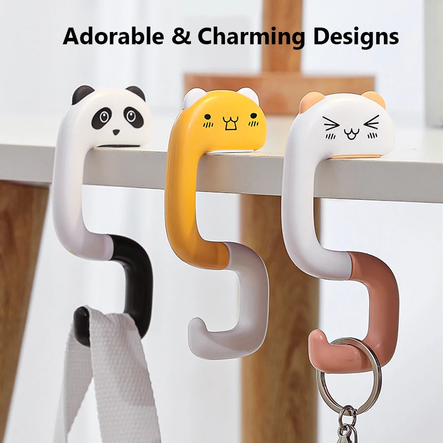 Cute Cartoon Desktop Bag Hook, Foldable Table Side Hanger, Heavy Duty Load-Bearing Handbag, Key Holder for Classroom Office