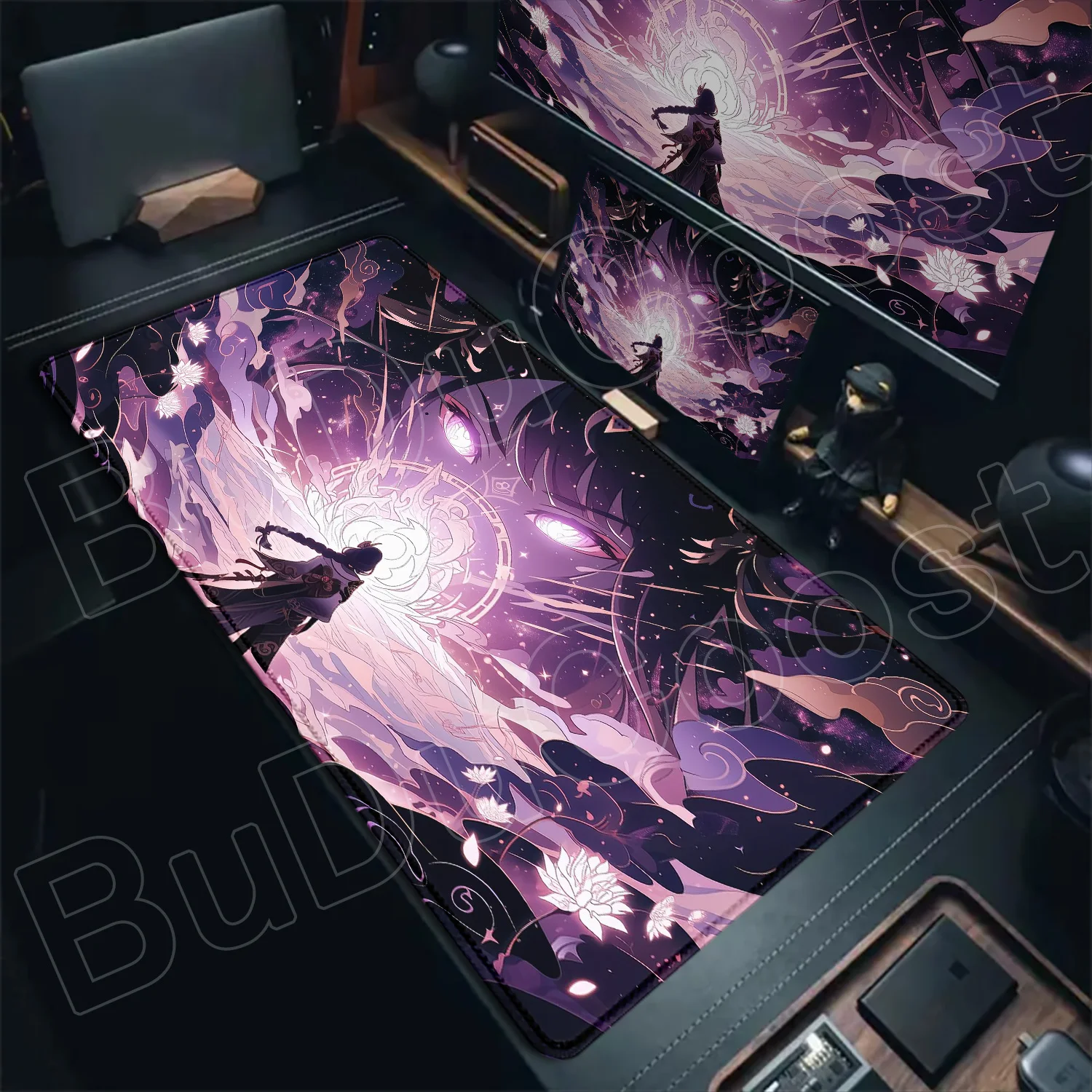 Rutschfeste Gummi-Mausunterlage mit Verriegelungskante 900x400mm Genshin Raiden Shogun Laptop XXL Große Tastatur Schöne HD Gamer-Mausunterlage – Detail 1