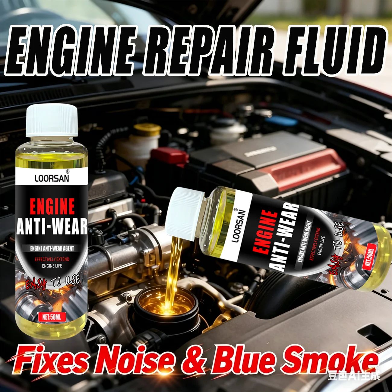 LOORSAN 50Ml Engine Anti-Wear Agent, Carbon Removal Oil Additive, Noise Reduction Protection Fluid To Extend Engine Life