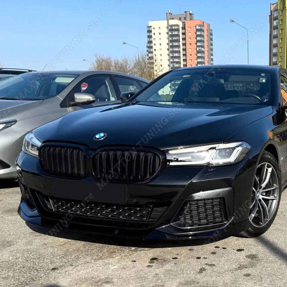 3 قطعة المصد الأمامي الأسود اللامع الفاصل لسيارات BMW 5 Series G30 Sedan G31 Touring M PACK 2021-2023 تعديل مجرفة المفسد الأمامي