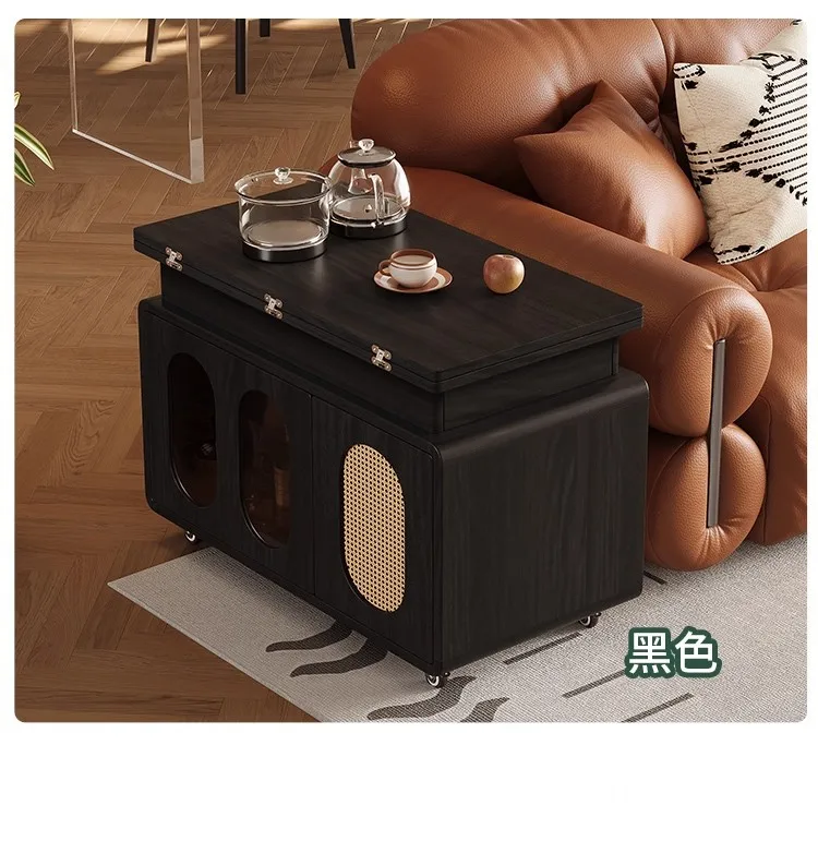 LH all solid wood movable lifting folding coffee table living room household small apartment cart