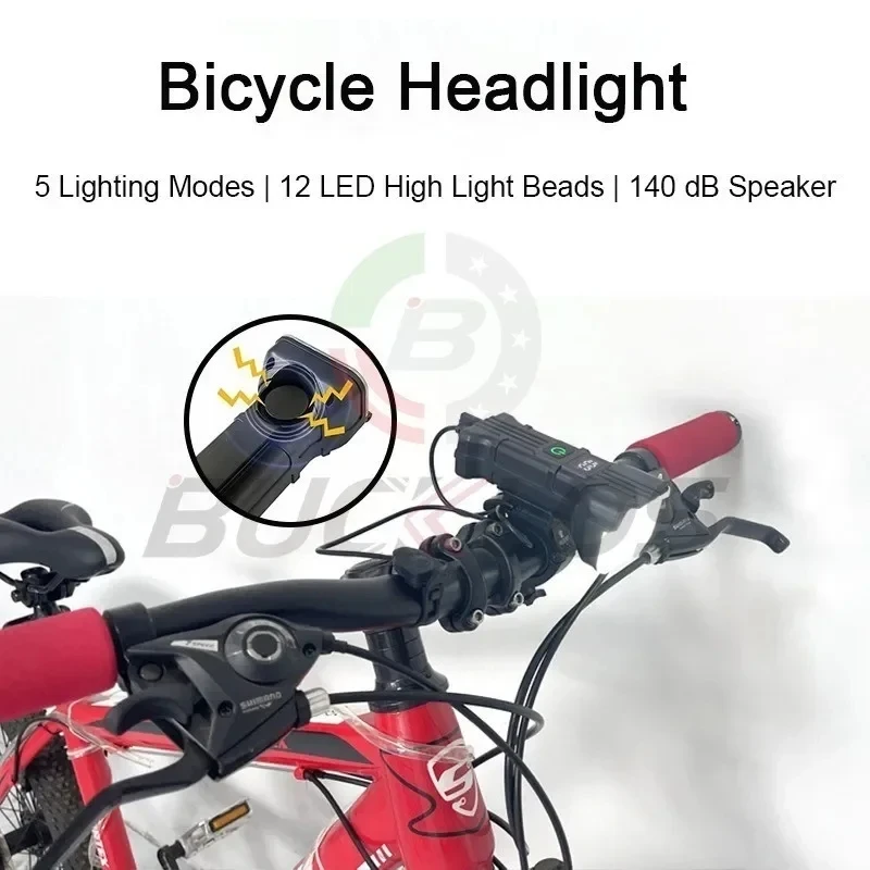 Bicycle Headlights with Horn 12 LED Bicycle Front Flashlight 140dB Loudly Speakers USB Rechargeable Waterproof Bike Lamp Bells