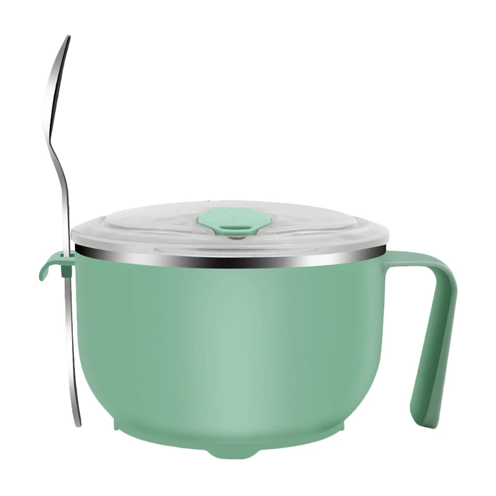 

304 Stainless Steel Large Capacity Noodle Bowl Leak-proof Lid Soup Food Container Drainage Handle Outdoor Student Lunch Green