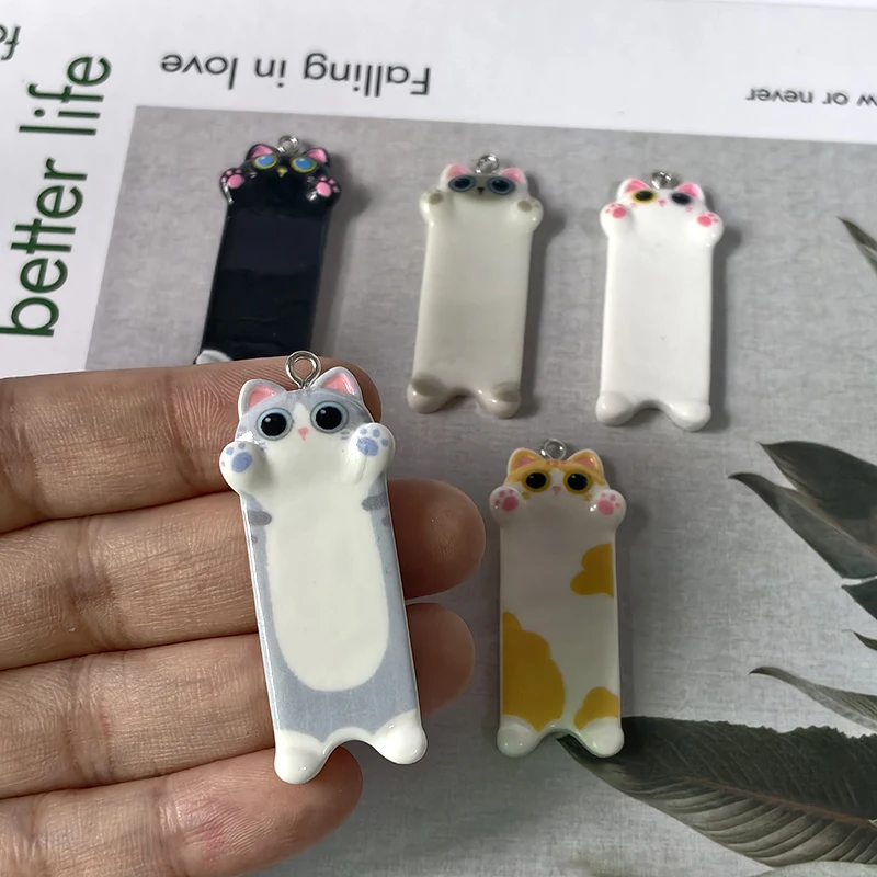 10Pcs Cute Long Cat Pendant for DIY Jewellery Making