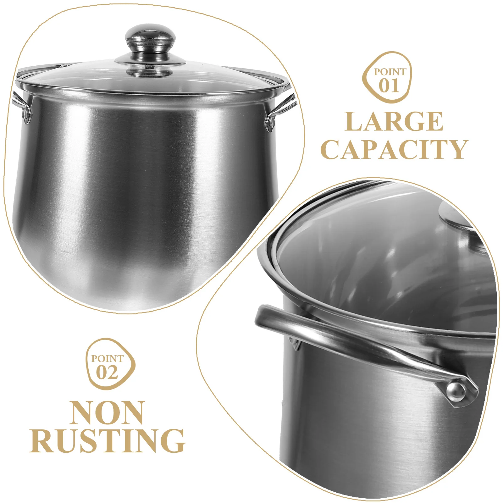 

1pc High Capacity Stainless Steel Stockpot Soup Pot Large Cooking Pot For Kitchen Ramen Noodle Stew Milk Container Kitchen