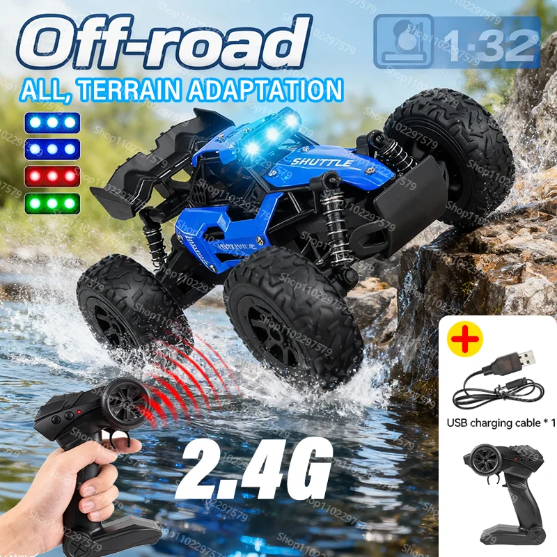 1:32 4WD RC سيارات سبيكة الطرق الوعرة 2.4 جيجا هرتز سيارات التحكم عن بعد راديو عربات التي تجرها الدواب شاحنة سباق الانجراف مع أضواء LED RTR ألعاب السيارات الهدايا #1