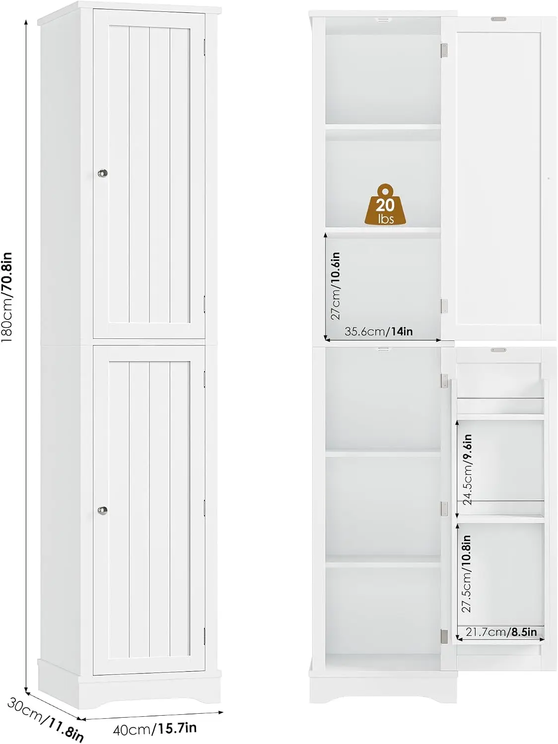 Tall Narrow Storage Cabinet With Reversible Doors Small Kitchen Pantry Cabinet Adjustable Shelves Spice Rack Slim Storage Organizer For Bathroom Living Room Entryway White - view 5