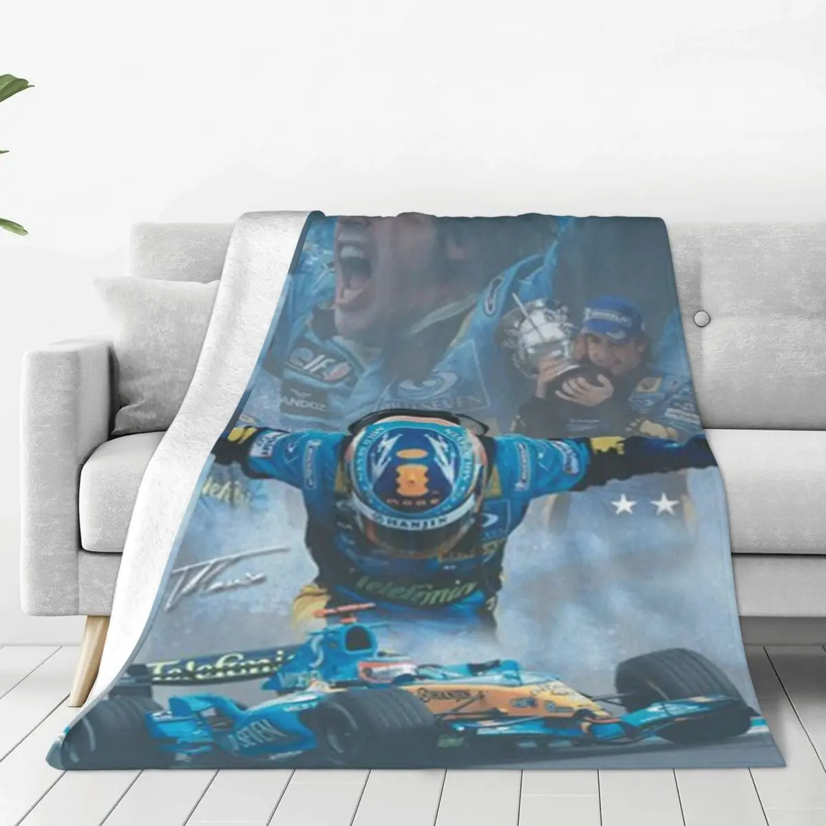 Fernando Alonso Poster Blankets Velvet Printed Cozy Lightweight Throw Blankets for Bed Outdoor Quilt