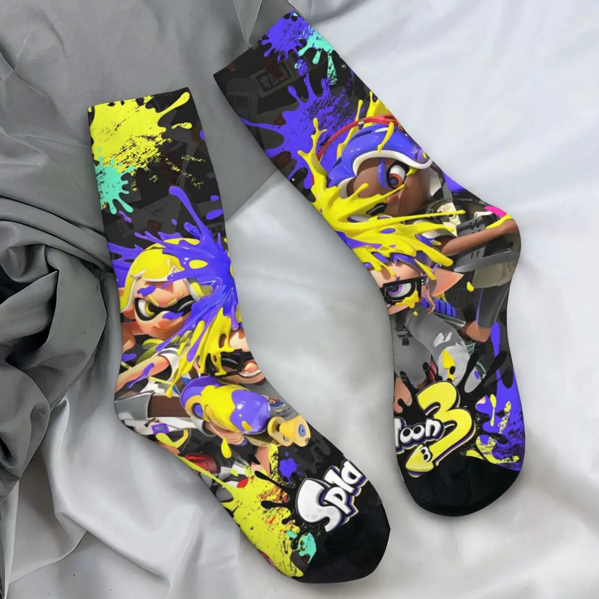 Rainbow Splatoon Socks Video Game Modern Stockings Autumn Anti Slip Men Socks Soft Breathable Graphic Skateboard Socks