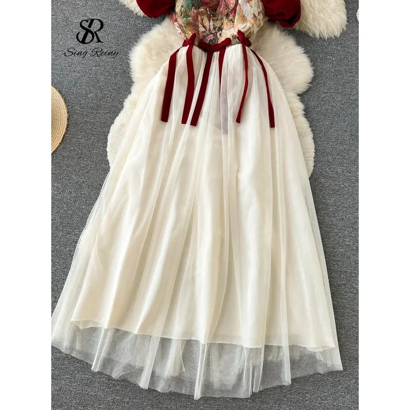 ZIXIN-vestido camisola con estampado Retro bordado para mujer, vestido largo de fiesta de malla con diseño de encaje de estilo francés, ropa de calle de verano 2023