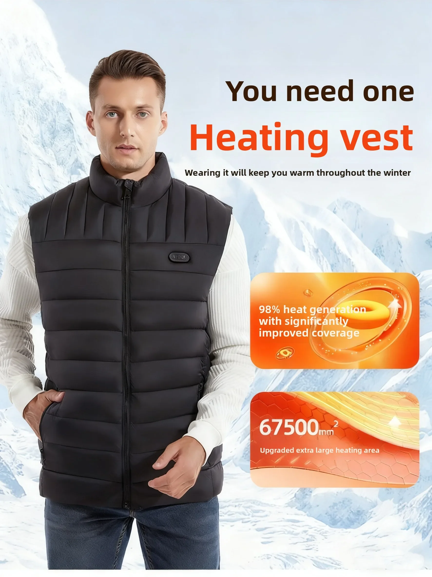 Neue beheizte Weste – große 15 Bereiche, Heizung, thermostatische elektrische Heizung, Kleidung, warme, gepolsterte, beheizte Jacke