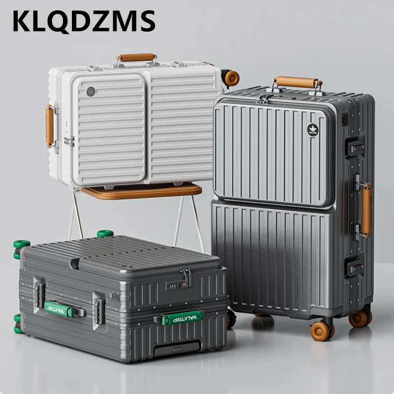 

KLQDZMS 2026 Новый чемодан с фронтальным открытием, алюминиевой рамой и кодовым замком, женский, большой вместимости, для путешествий