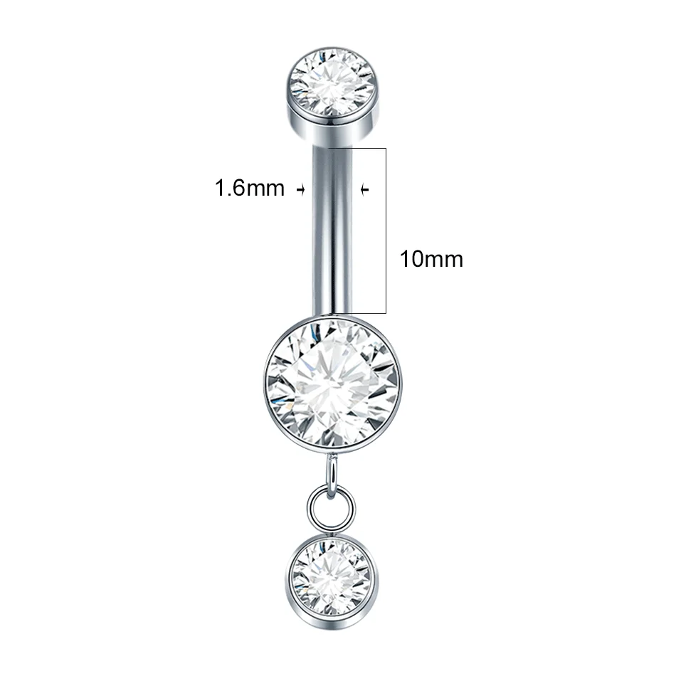 1/5PCS Titanium 14G Dangle CZ Gems Belly Button Ring Cubic Zirconia Drop Pendant Chain Navel Nail Helix Stud Piercings Jewelry