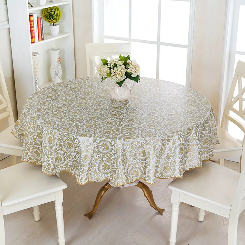 Able Cloth Circular Floral Tablecloth Waterproof Dining Table Cloth Gold/rose/sunflower Multi-purpose Home Decoration