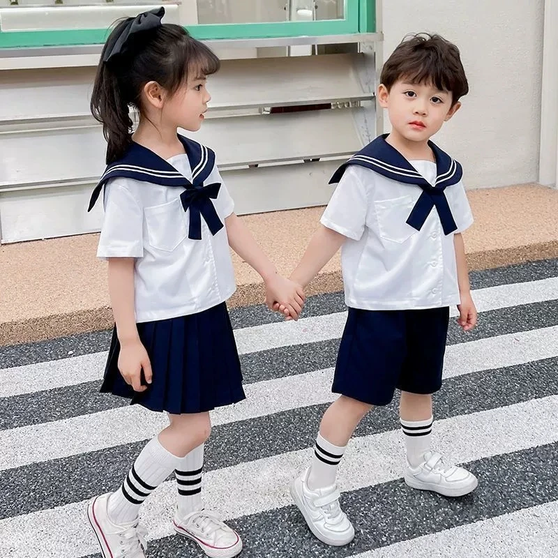 Children Navy Style T-shirt Set 2026 New Summer Girls Korean Boys and Girls Fashion Casual Shorts Two Piece Set 4