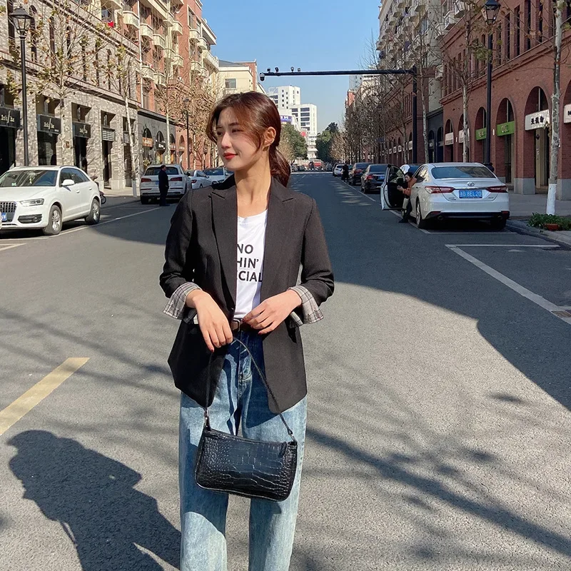 Black Commute Slim Blazers Women Solid Colors Single Button Mid Length Suit Office Lady 2023 Spring Autumn New Fashion Blazer