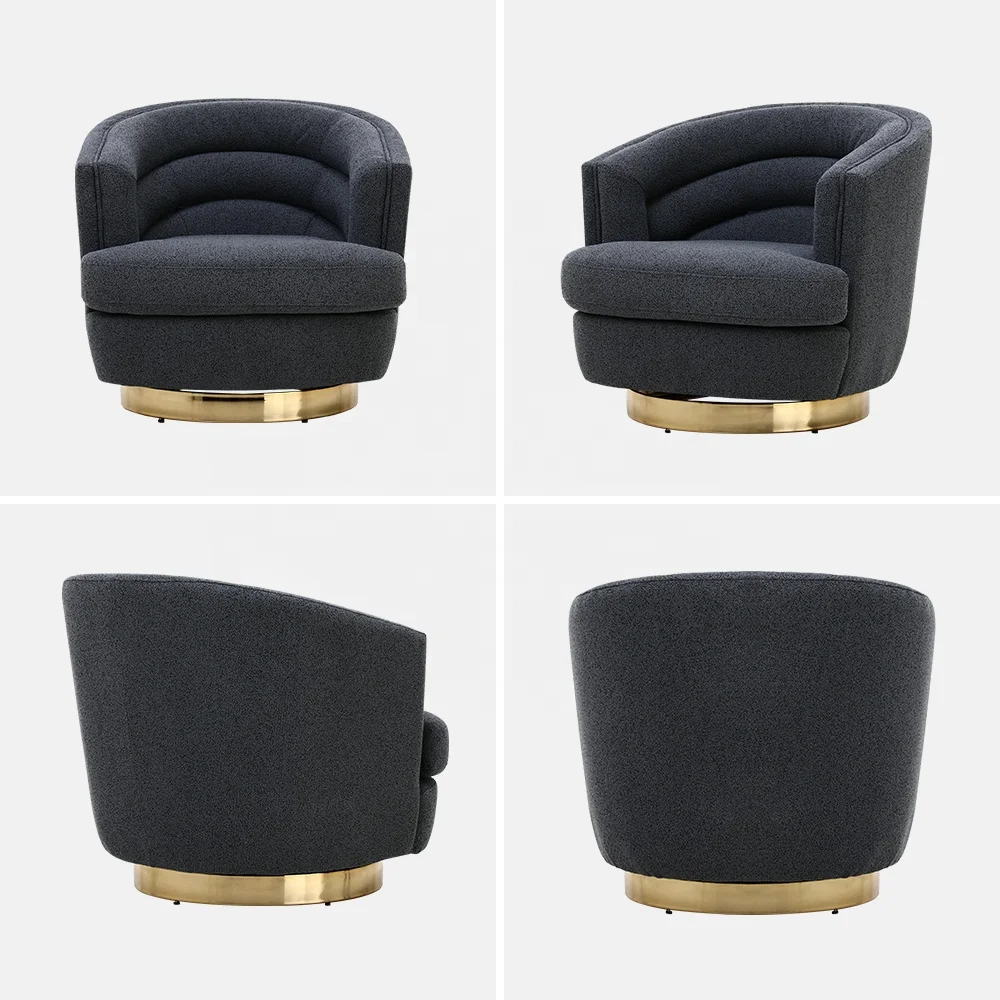 Modern White Cream Black Swivel Accent Boucle Sherpa Chair