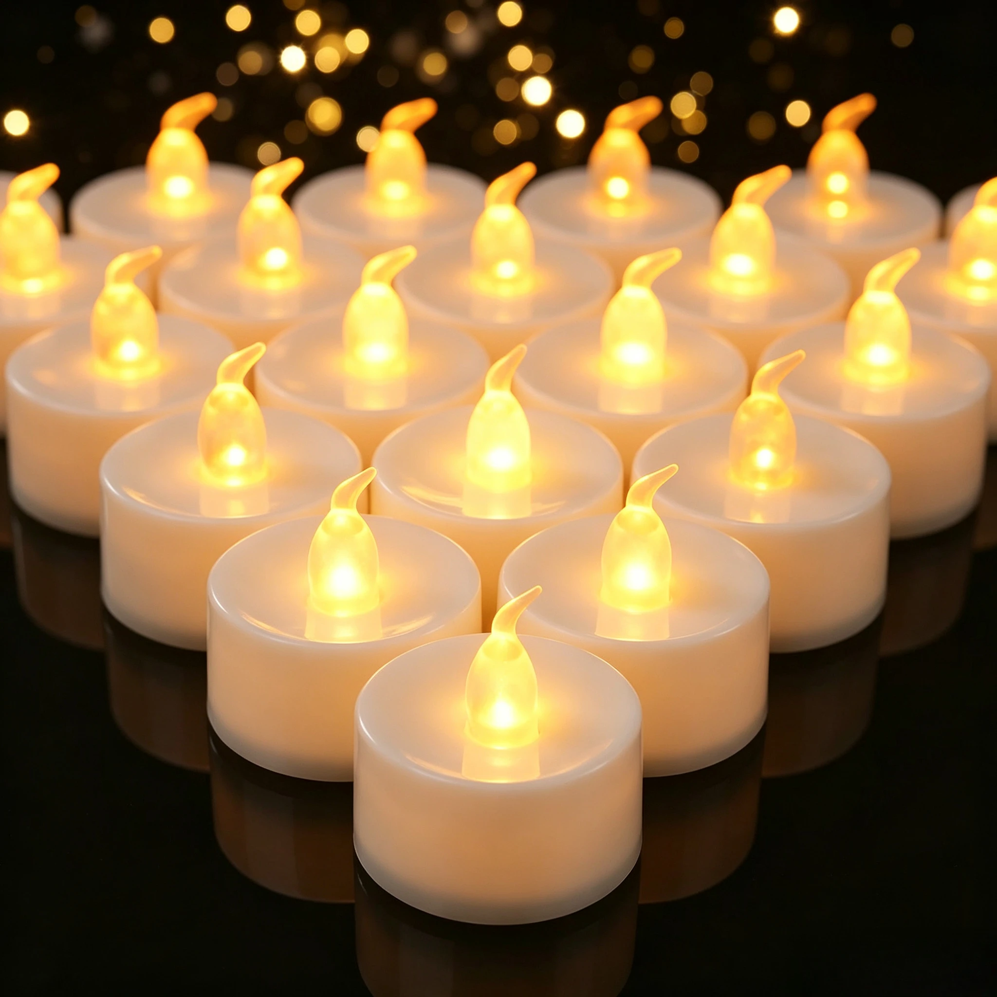 Flameless Tealight Candles 12/24Pcs Batteries Included  Flickering Bright Warm White or Yellow Light Realistic Led Tea Lights