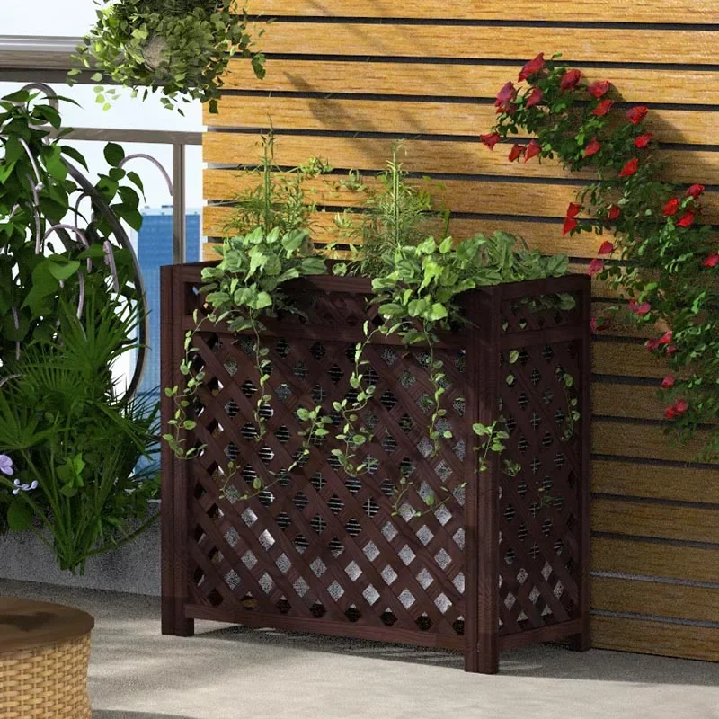 Anti-corrosion Wooden Outdoor Air Conditioning Trellis Holders Balcony Shelf Decoration Fence Solid Wood Host Cover