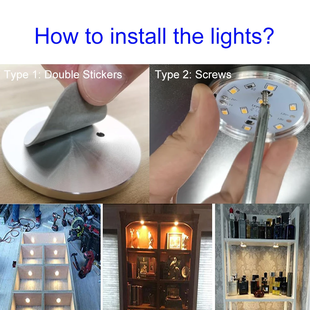5V USB LED Puck Light with On/Off Switch Under Cabinet Counter Shelf Display Lamp Caravan Camper Motorhome RV Interior Lighting