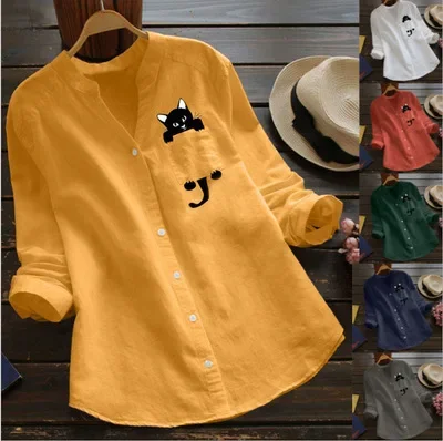 

Women Spring Summer Shirt Solid Color V Neck Pockets Button Long Sleeve Casual Fashion Comfortable Regular Standard Fit Shirt
