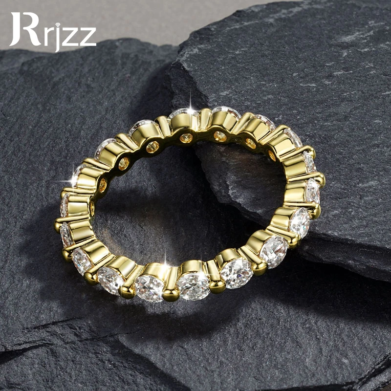 

Rrjzz D-Color 3mm Full Moissanite Promise Eternity Ring for Women Lab Created Diamond Anniversary Jewelry Ring Gifts with GRA