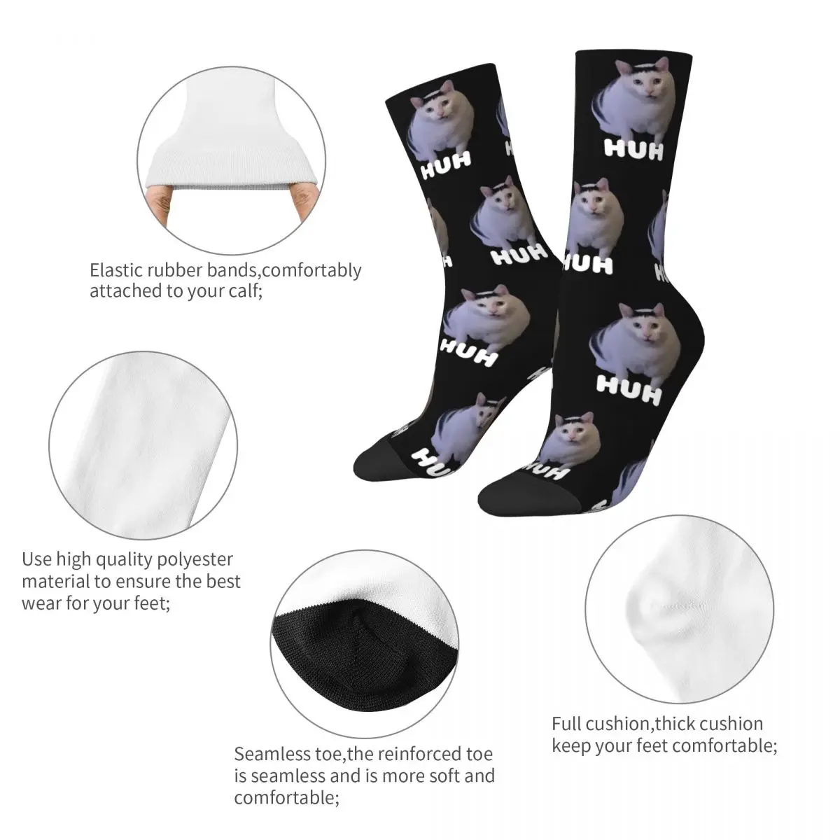 Huh Cat Meme Socks Men Women Polyester Casual Socks Crazy Spring Summer Autumn Winter Stockings Gift