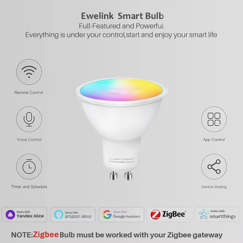 Smart WiFi Zigbee LED Light Bulb GU10 Dimmable RGBCW Led Lamp For Ewelink APP Alexa Google Home Yandex Smartthings